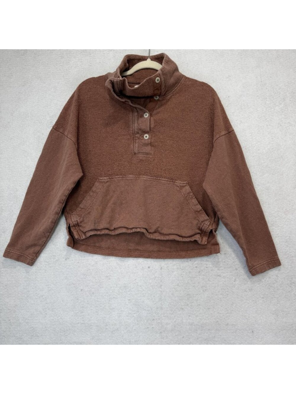 REI Cooperative Sweatshirt Womens XSmall Brown Henley Hemp Terry Pullover Pocket